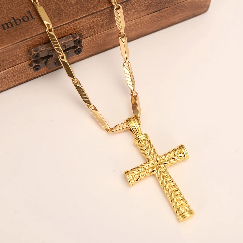 

MEN'S Women cross 18 k Solid gold GF charms lines pendant necklace fashion christian jewelry factory wholesalecrucifix god gift