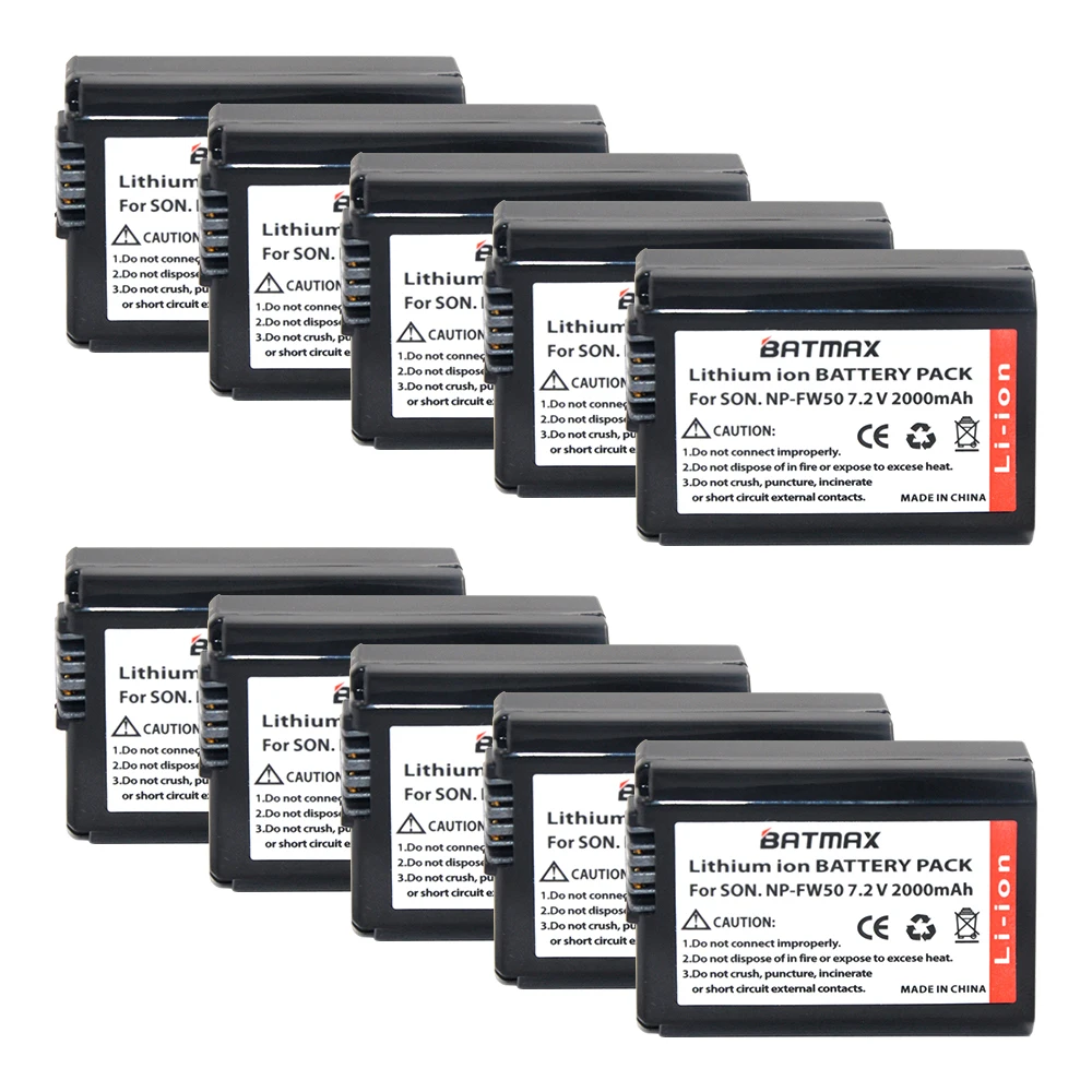 Batmax 10Pcs 2000mah NP-FW50 NP FW50 Rechargeable Battery for Sony NEX-7 NEX-5R NEX-F3 NEX-3D Alpha a5000 a6000 Alpha 7 a7II