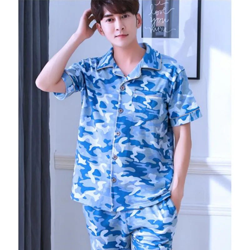 Men\'s Homewear Summer Thin Cotton Sleepwear Nightwear Students Leisure Pajamas Short Sleeve 2 Pcs Suit Set Home Clothes J126