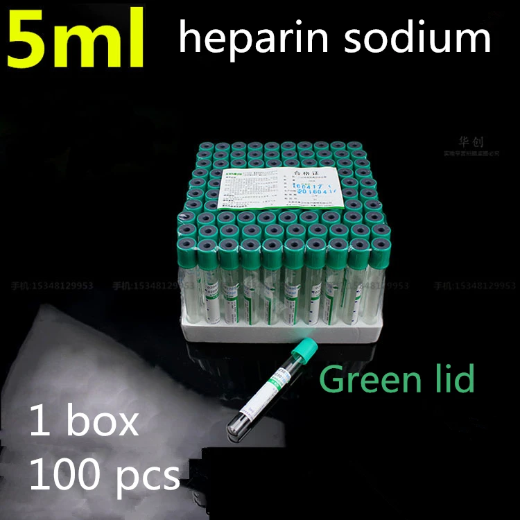 

medical Disposable Vacuum blood vessel heparin sodium 5ml green cap with anticoagulant biochemical tube Green lid Laboratory