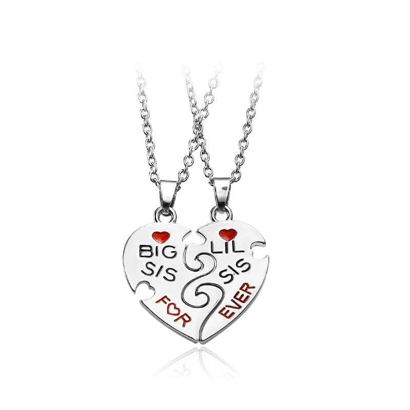 Juego de 2 unids/set de collar con colgante en forma de corazón "Big Sis Lil Sis For Ever", collar de hermana de corazón rojo, familia de mujeres, mejores amigos, joyería