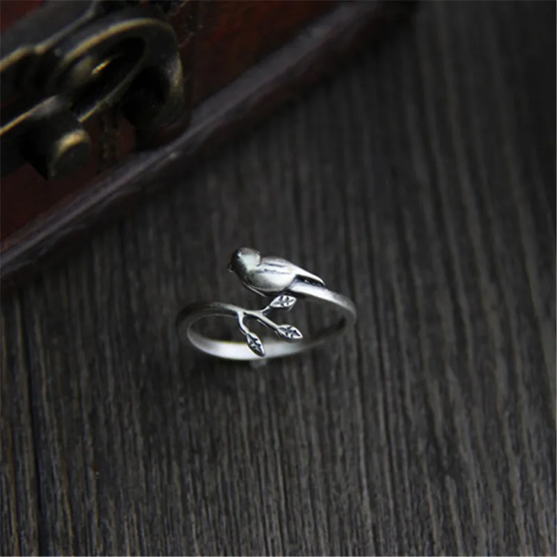 Genuine 925 Sterling Silver Female Vintage Simple Open Rings Bird Design Fashion Jewelry For Women Tail Ring Opening