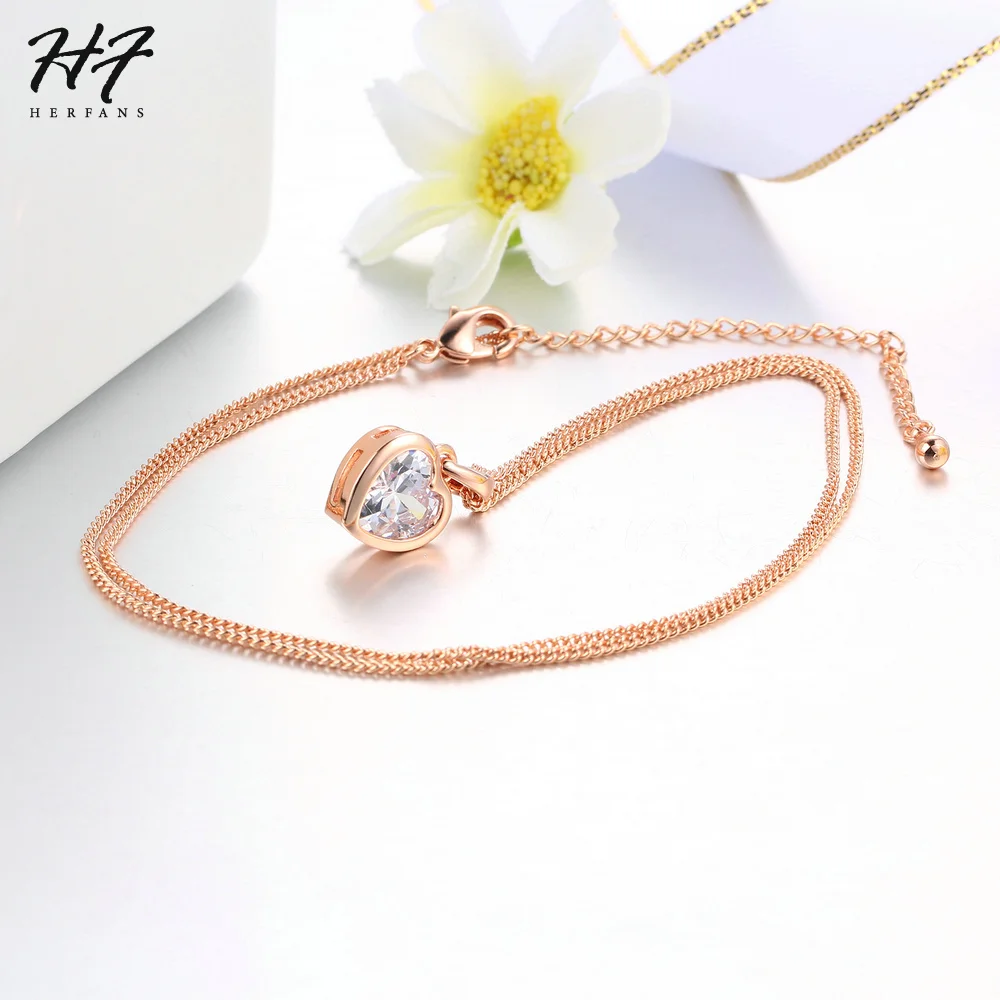 Romantic Heart Pure Pendant Necklaces for Women Rose Gold Color Rhinestones Wedding Jewelry For Women Xmas Gift N130