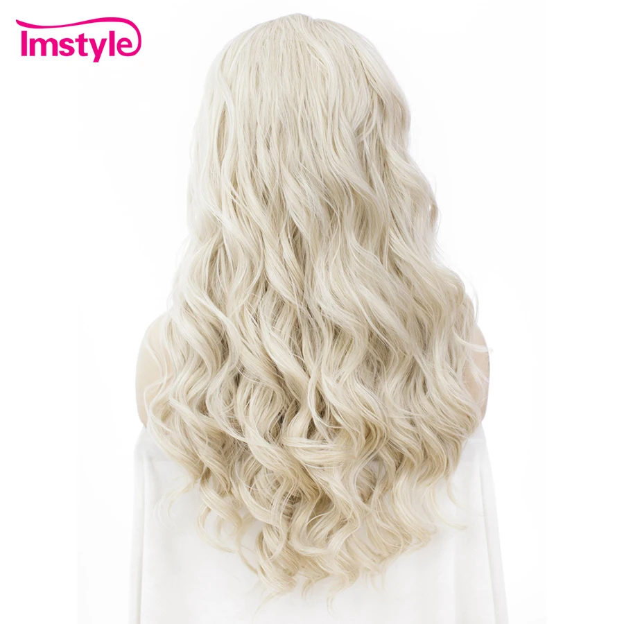 Imstyle Ash Blonde Wig Synthetic Lace Front Wig Long Wavy Cosplay Wigs Heat Resistant Fiber Wigs For Women 24 Inches