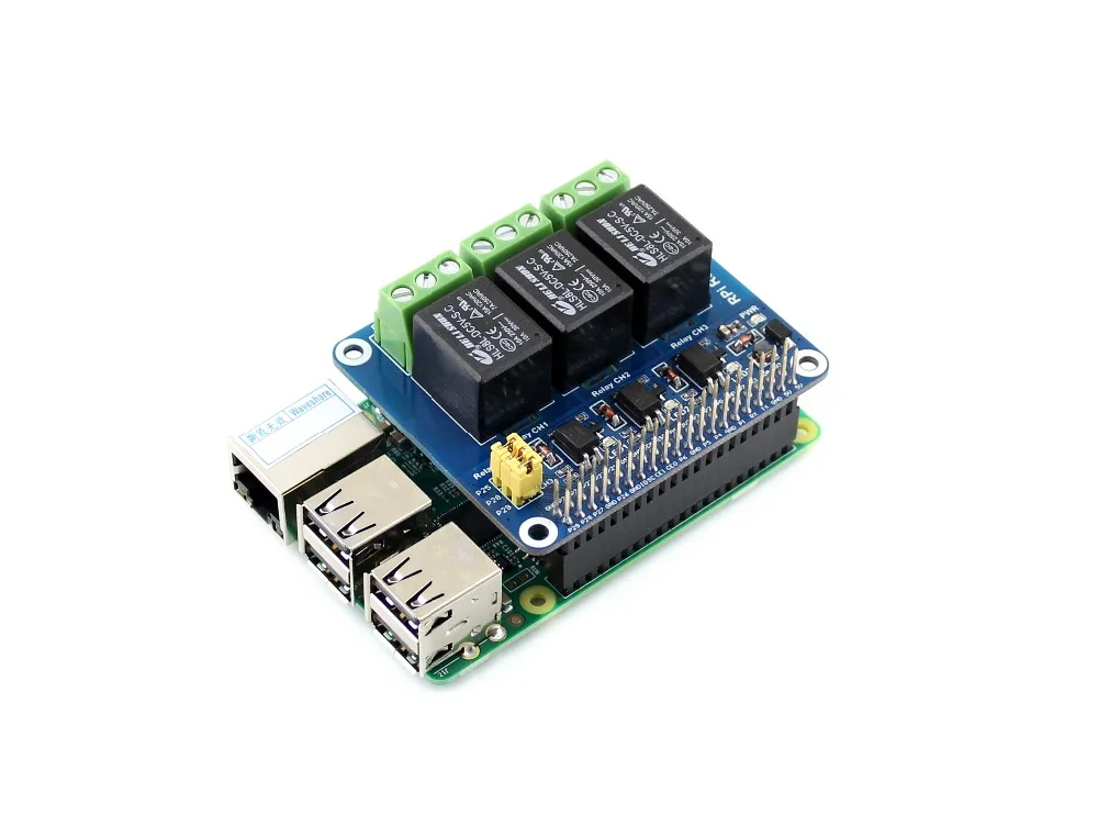 Waveshare RPi Relay/Expansion Board for Raspberry Pi 5/4B. loads up to 5A 250V AC or 5A 30V DC
