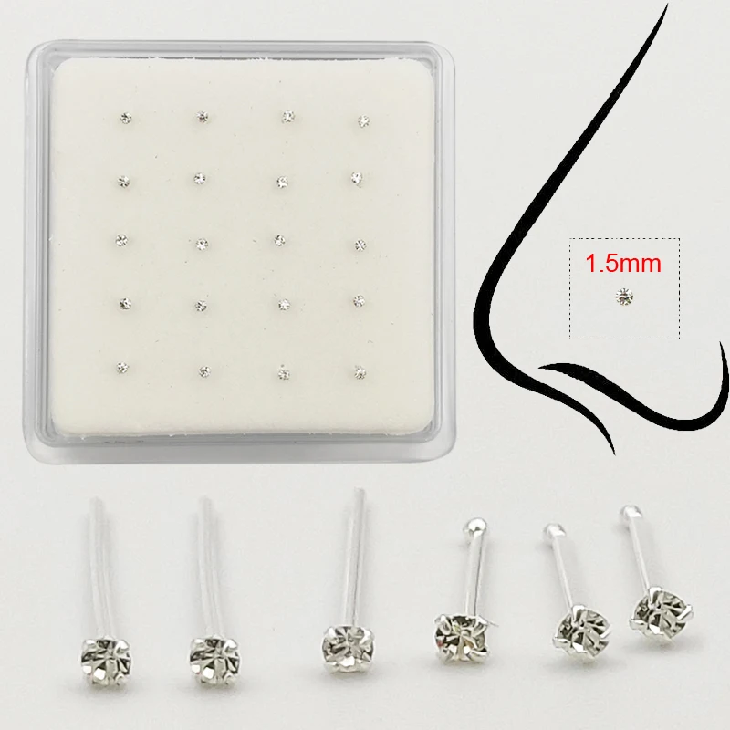 

925 sterling silver 1.5mm Nose Stud Tiny nose pin piercing nariz jewelry 20pcs/pack