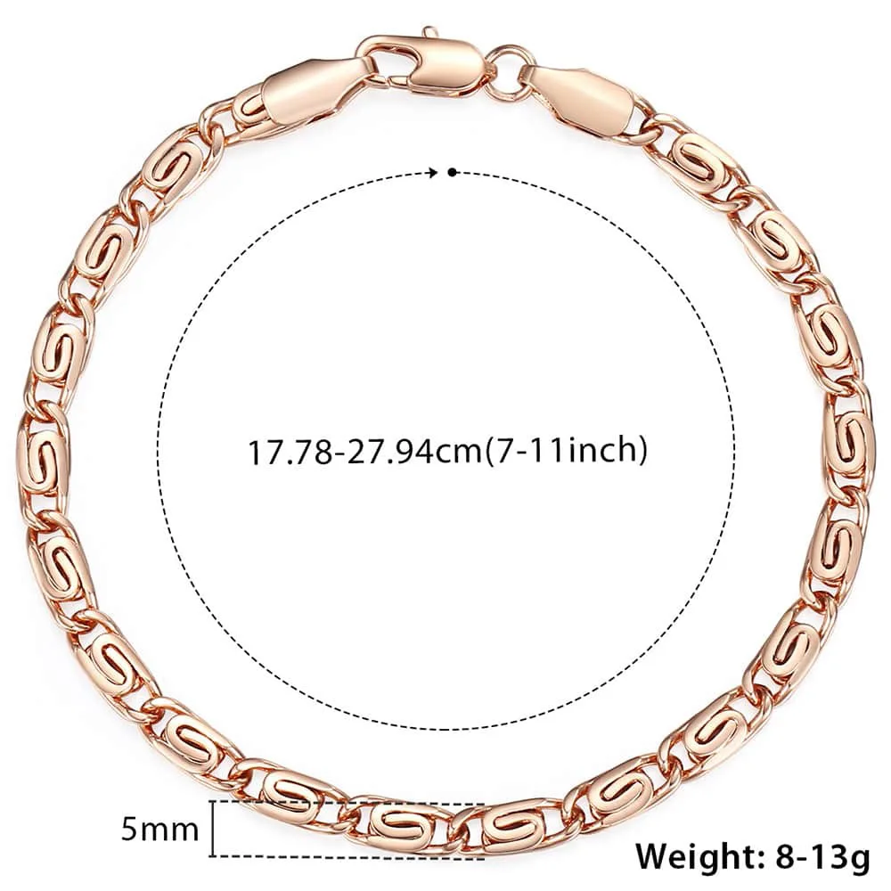 585 Rose Gold Color Bracelet for Womens Girls Snail Chain Link Trendy Wristband Fashion Jewelry Gifts 5mm 7/8/9/10/11inch GB179