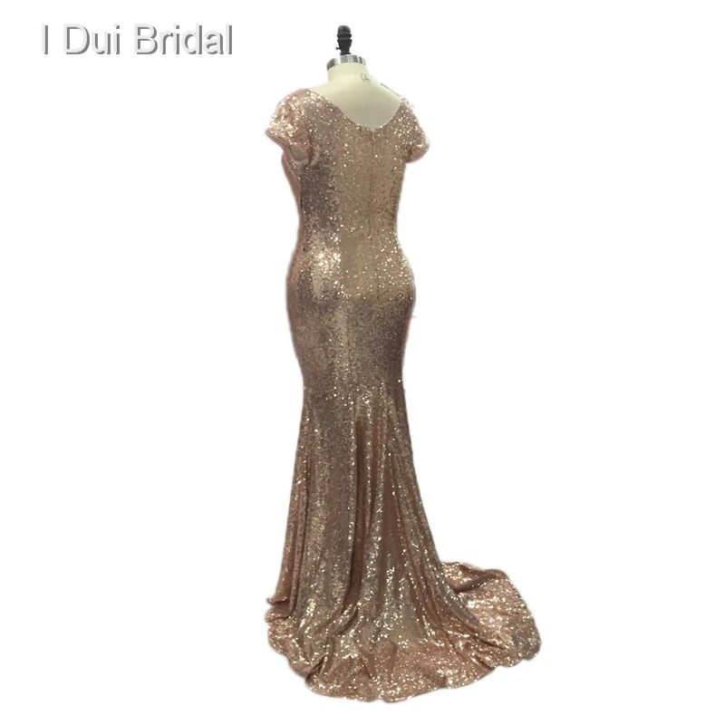 Badgley Plus Size Paillettes Abiti Da Damigella D'onore Guaina Champagne Rose Gold Wedding Damigella D'onore Fabbrica Custom Made