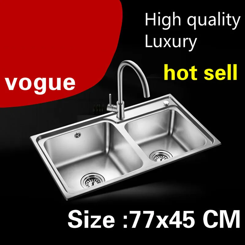 

Free shipping kitchen double groove sink do the dishes 304 stainless steel standard hot sell 770x450 MM