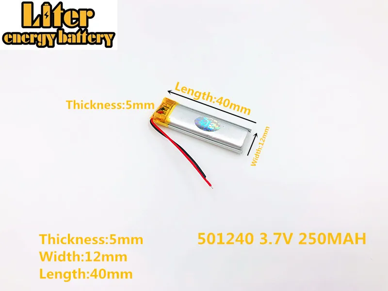 Akumulator litowo-polimerowy LiPo 3,7 V 250 mAh Lion 501240 WTYCZKA 2pin Do słuchawek Bluetooth Mp3 GPS
