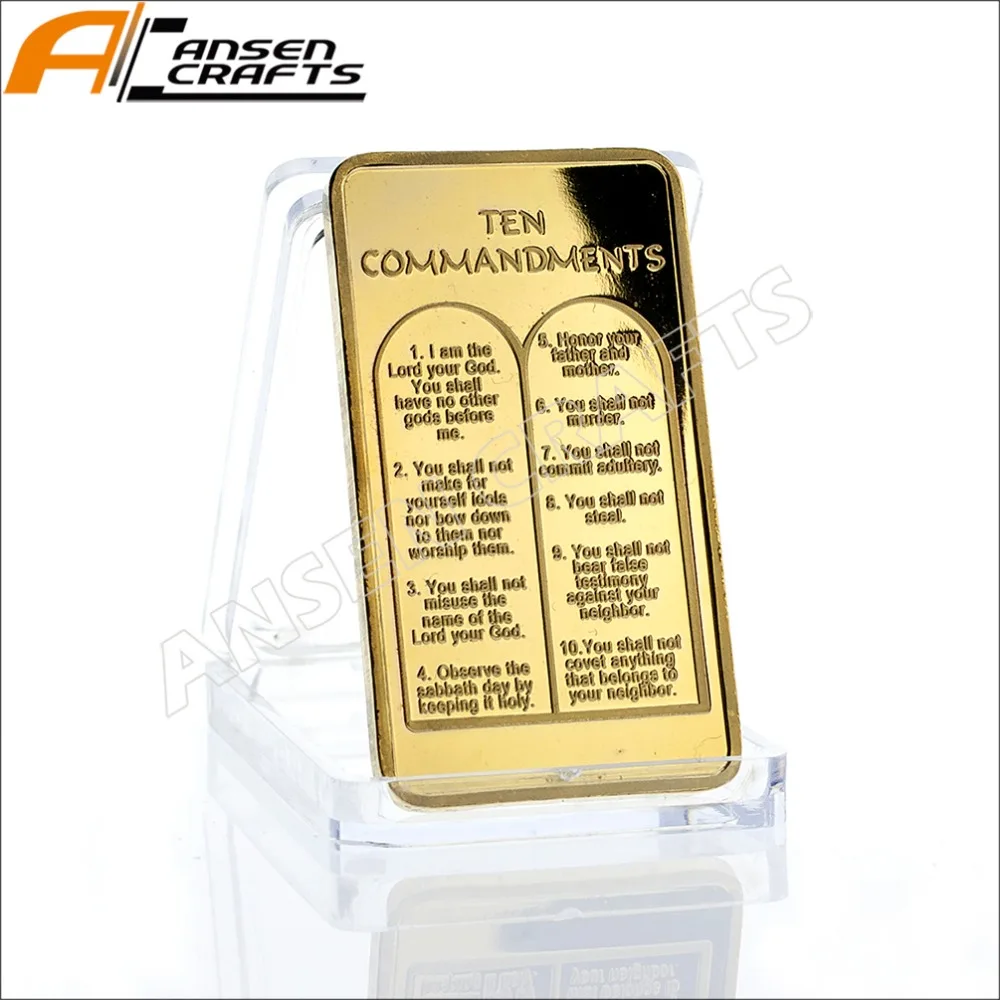 Moses on the Mountain Sinai Gold Ingot Bullion Bar with Ten Commandments Jewish TANAKH