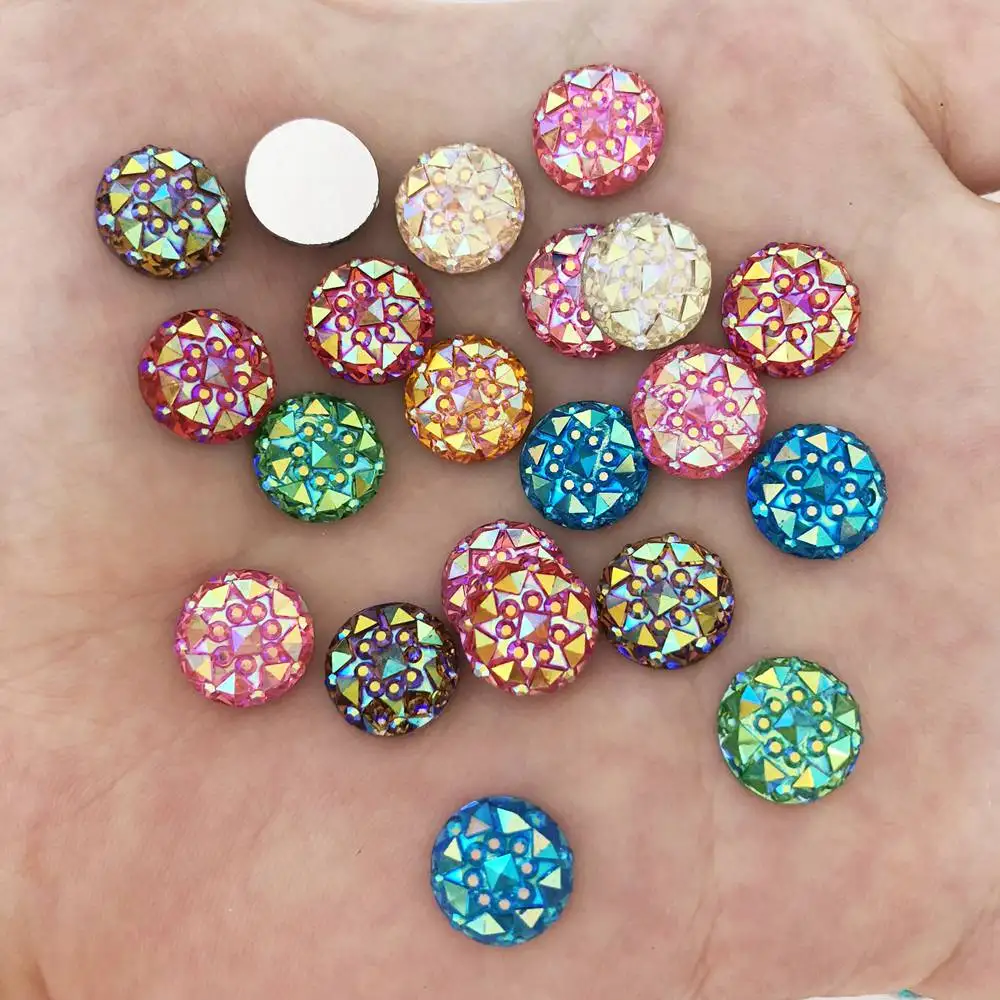 50pcs Mix AB Resin 10mm Round Flatback Rhinestone Child Scrapbook Craft/wedding F288