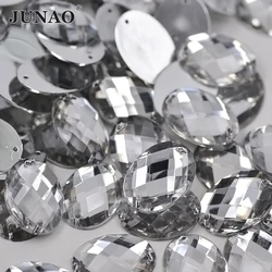 JUNAO 10*14mm 30*40mm Sew On Clear Crystals Oval Rhinestones Flat Back Acrylic Crystal Stones Sewing AB Strass for Clothes