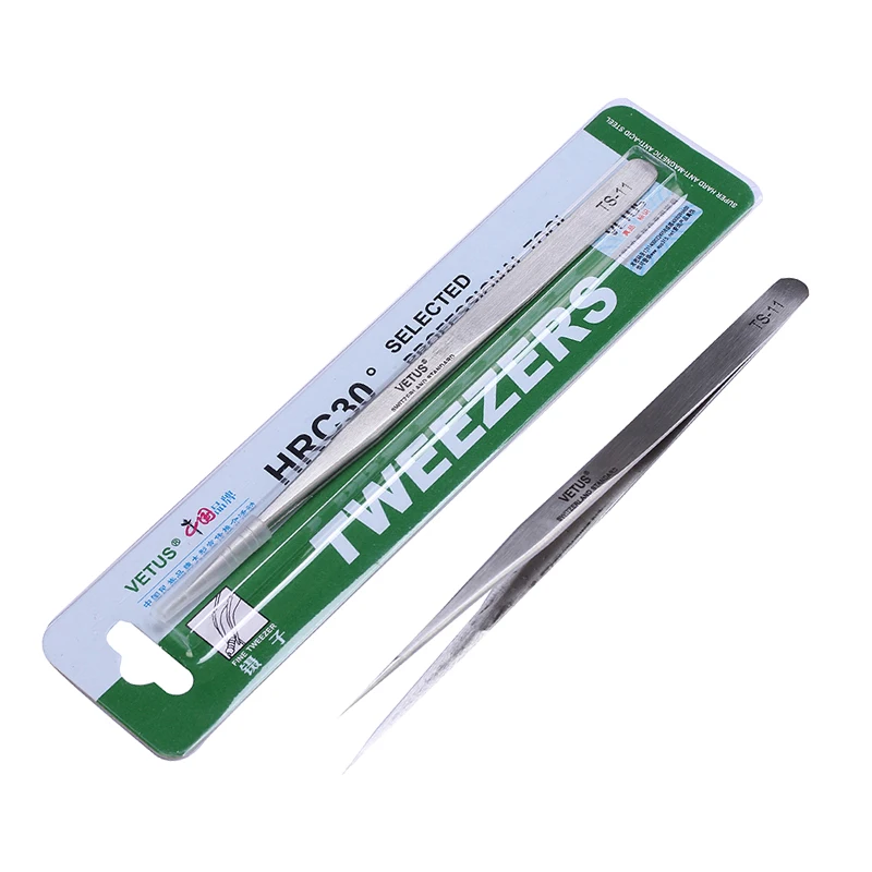 Edelstahl Präzision Pinzette Pincet Pinzas VETUS TS-11 TS-15 Gekrümmte Gerade Spitze Pinzette Reparatur Handwerkzeuge Set – Detail 2
