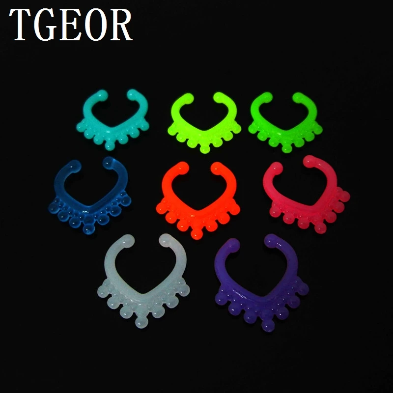 free shipping  new arrival wholesale charm circular barbell 40pcs mixed 16G glow in the dark with multi patterns nose ring