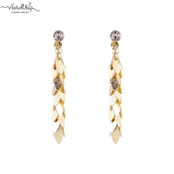 Bohemia Ethnic Vintage Copper Leaves Sequins Tassel Long Clip Earrings Without Piercing For Women Luxury Wedding Dangle Ear Clip