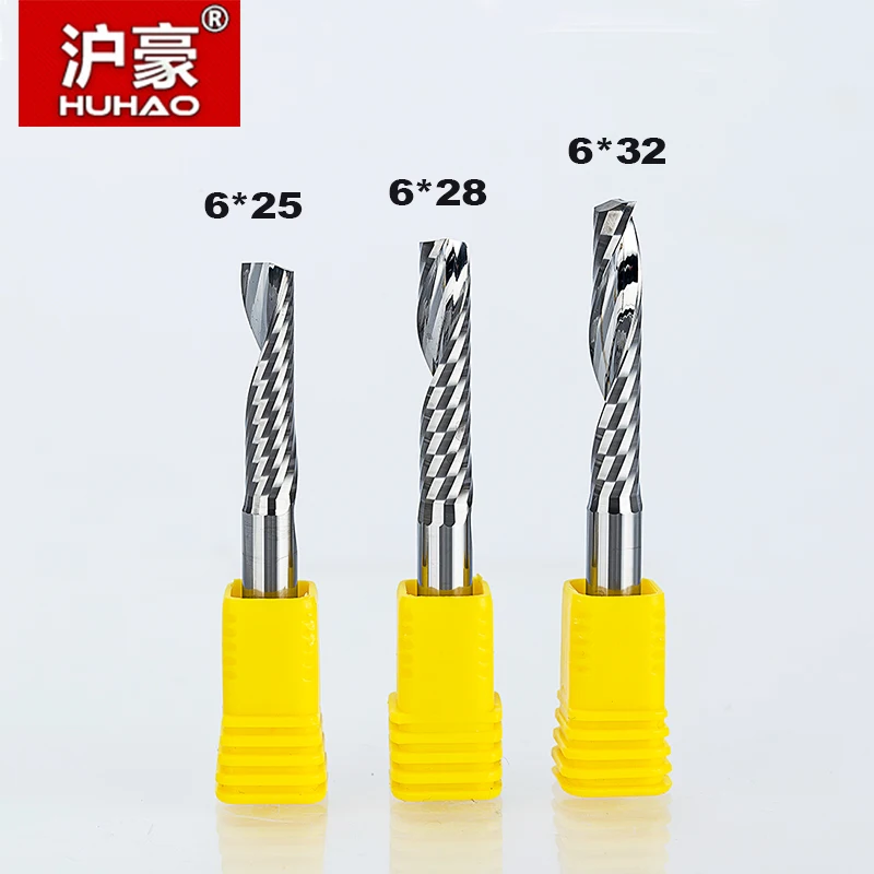 1pcs HUHAO 6mm Single Flute Spiral Cutter 2A High Qualit Router bit CNC For Acrylic PVC MDF End Mill Carbide Milling Cutter