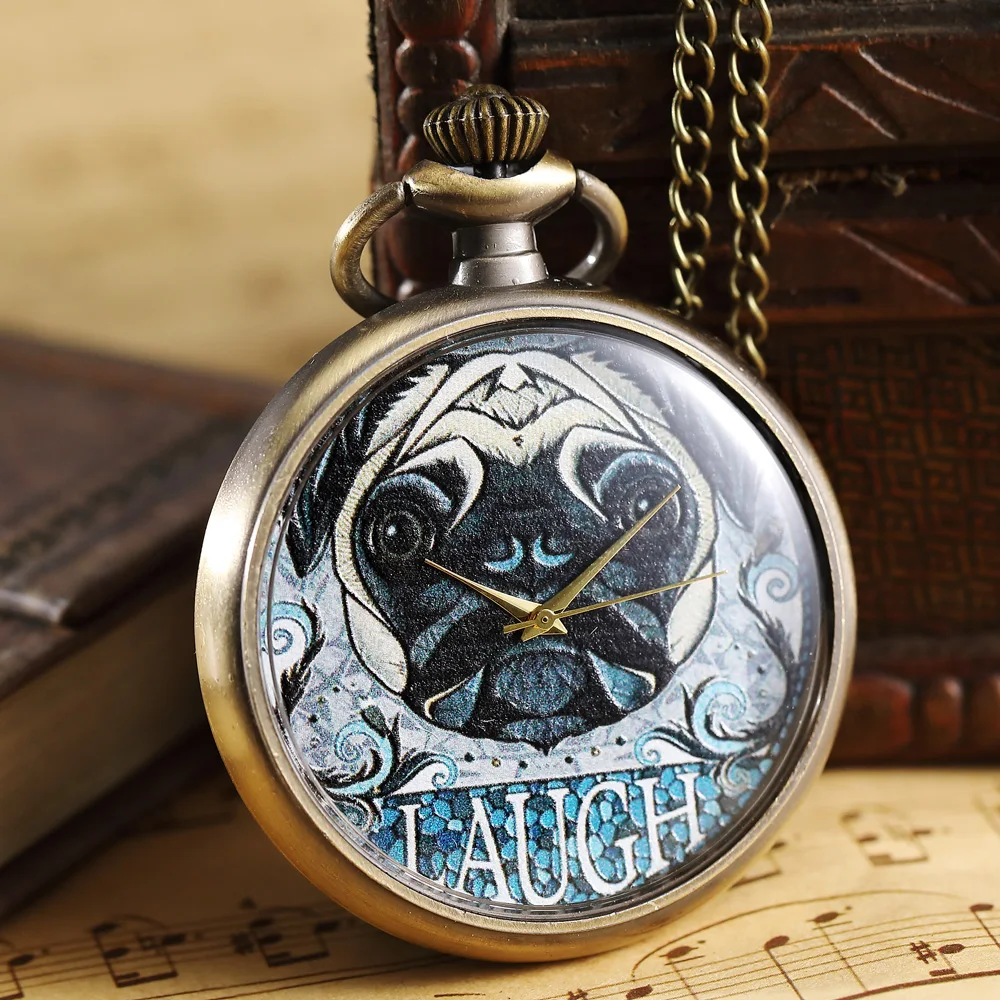 Pocket Watch Antique Dog Painted  Women Men  Pendant Necklace Unique Steampunk Quartz Pocket Watches FOB Chain Xmas Gift 2020