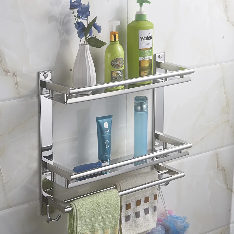 Vidric DIY Bathroom Shelves 304 Stainless Steel Double Layer Washing Machine Double Towel Rack Cosmetic Rack Bathroom Accessorie