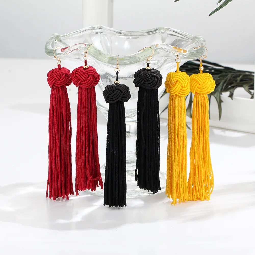 Bohemia Ethnic tassel Drop Earrings For women 2020 Trendy Black Red Yellow Green Long Silk Fringed Dangles statement ear Jewelry