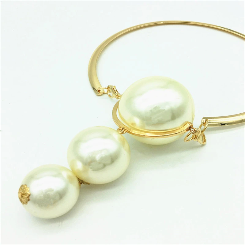 Dubai Gold Pearl Wedding Jewelry Sets African Bridal Necklace Earrings Exaggerated Style Women Fashion Accessories