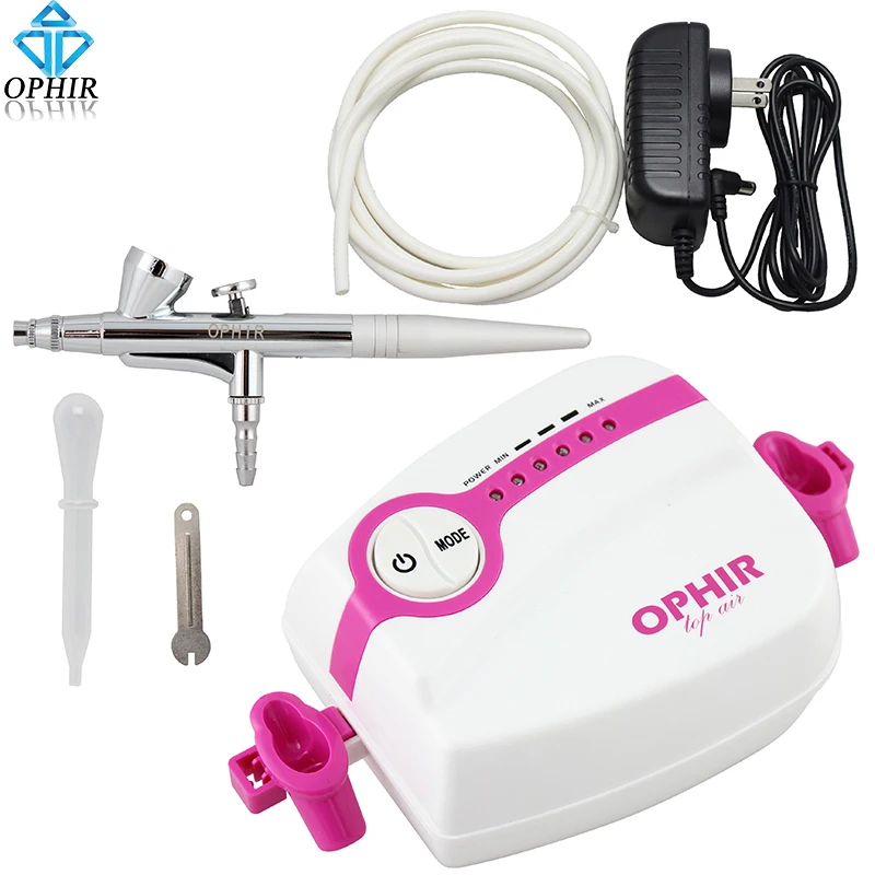 OPHIR Trắng 0.4 mét Duy Nhất-Action Airbrush Kit Với Máy Nén Sơn Cơ Thể 5-Adjustable Mini Air Compressor cho Makeup # AC094W + AC007