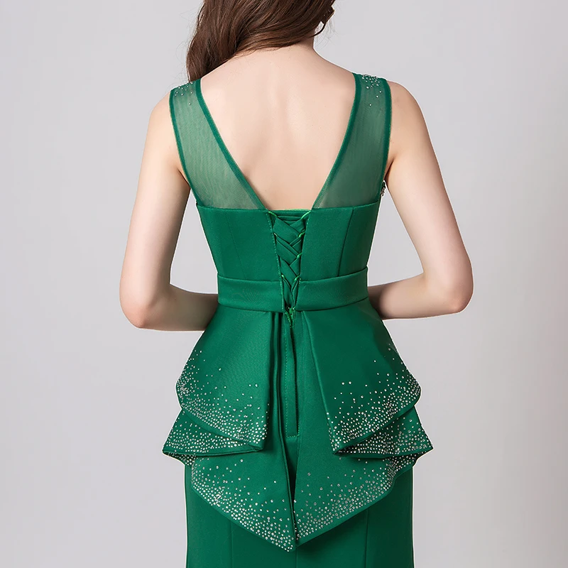 JaneVini Elegante Verde Lungo Della Sirena Abiti da ballo 2019 Scoop Neck Senza Maniche In Rilievo del Raso di Lunghezza Del Pavimento Convenzionale Vestido Abiti di Promenade