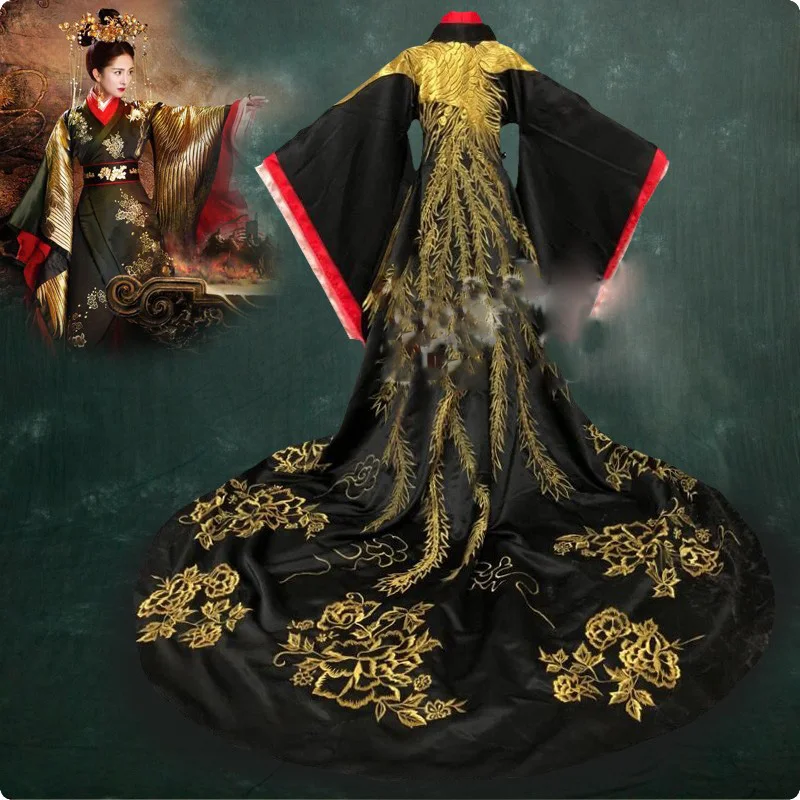 Black Embroidery Gorgeous YangMi Male Female Costume Hanfu for Newest TV Play Empress of Fu Yao Drama Costume ZhangSun Wuji