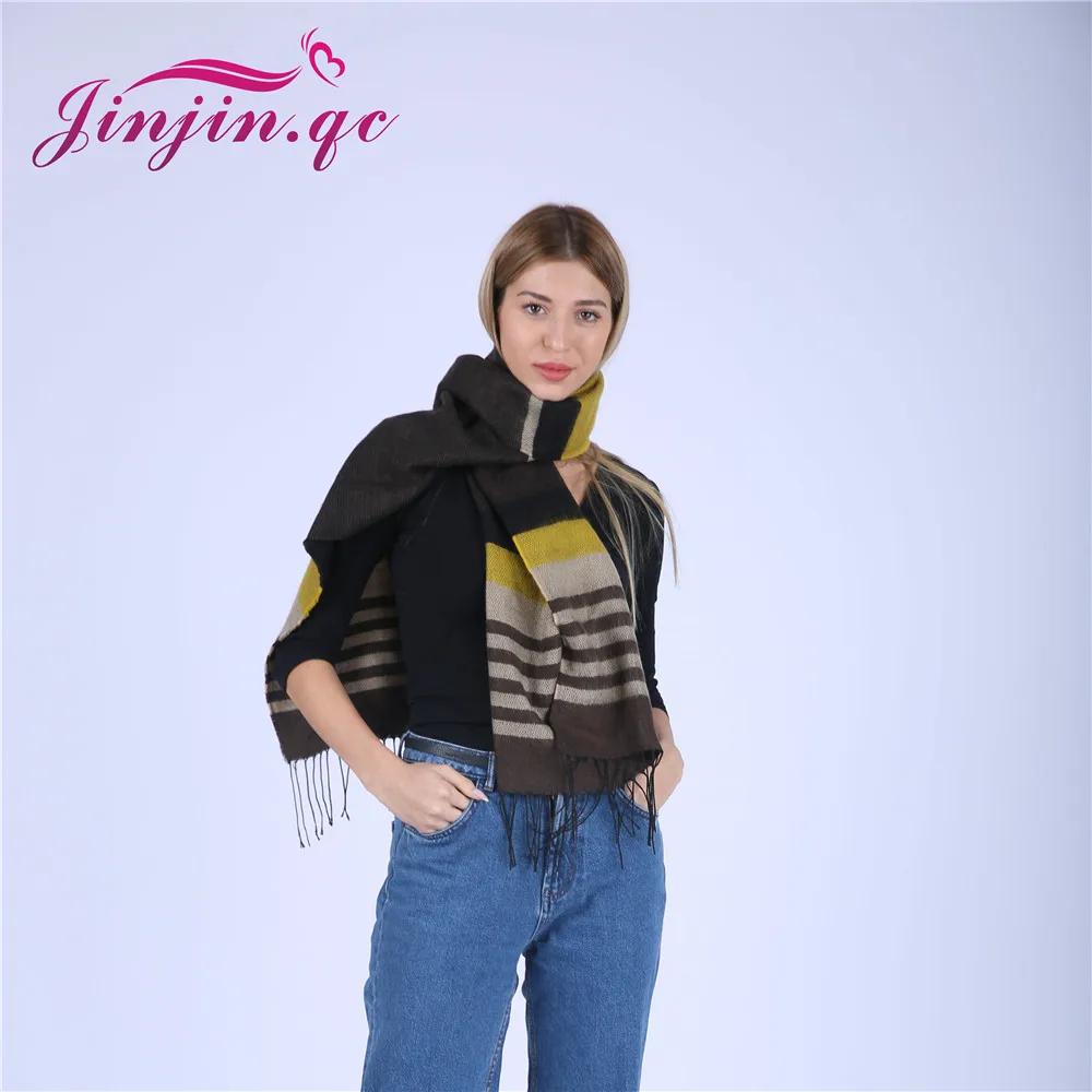 

Jinjin.QC women scarf striped scarves and shawls cashmere pashmina with tassel acrylic cape echarpe foulard femme hijab bandana