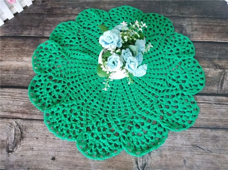 40CM Round Pastoral Green Cotton Glass Table Coasters Coffee Cup Mat Crochet Flowers Christmas Placemat Cloth Pad Wedding Doily