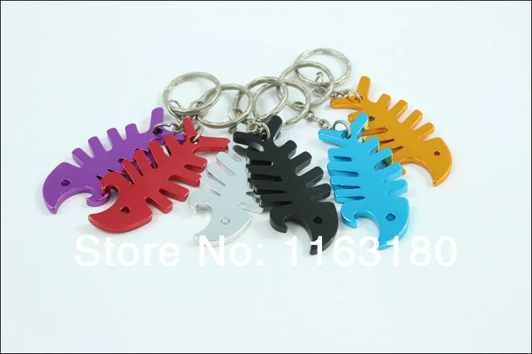 24 Pcs/lot  good quality  Fishbone shape Metal Bottle Opener Can opener with Keyring Keychain Promotional Gift--Free shipping