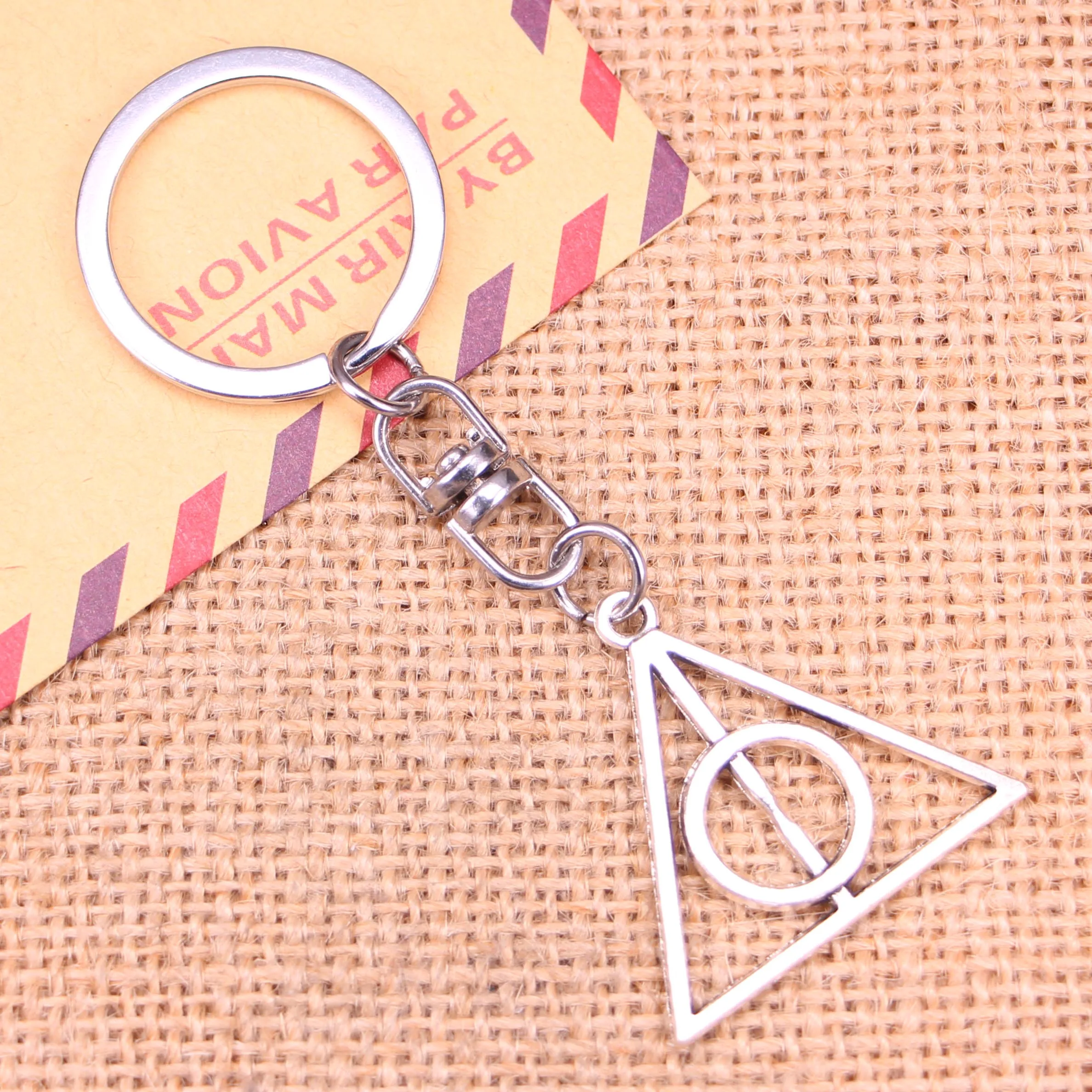 20pcs New Fashion Keychain 32mm deathly hallows Pendants DIY Men Jewelry Car Key Chain Ring Holder Souvenir For Gift