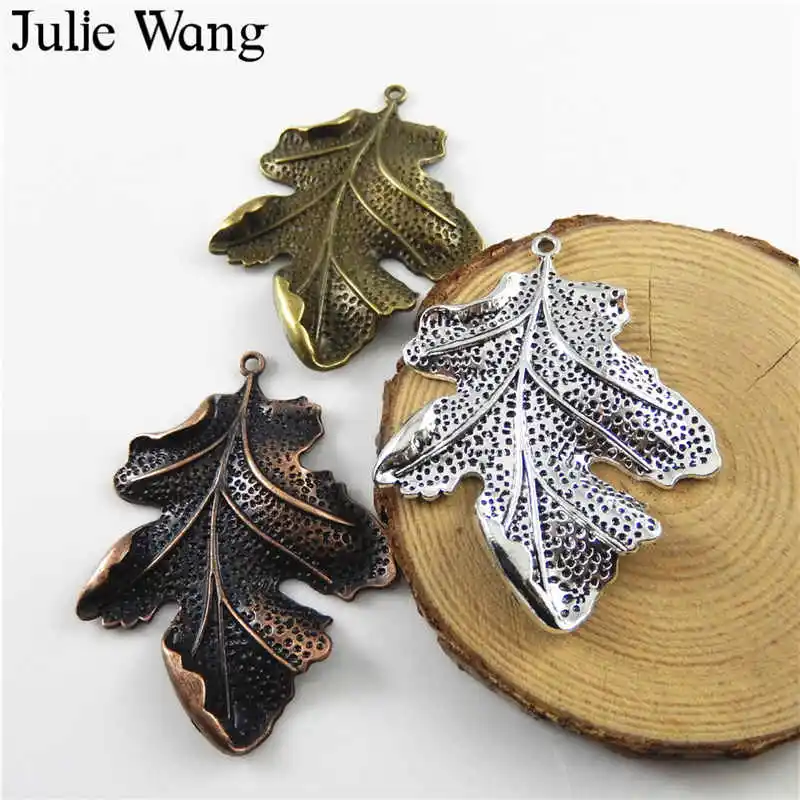 Julie Wang 3PCS Alloy 3 Antique Colors Big Leaves Charms Necklace Pendant Suspension Jewelry Making Findings DIY Accessories