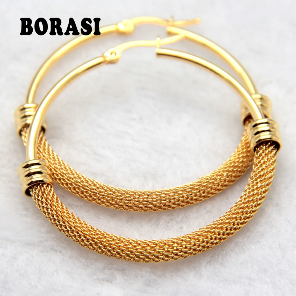 Brand Earrings For Women Fashion Jewelry Gift Wholesale Trendy 2 Colors Gold Color/White Gold  Color Net Round Hoop Earrings