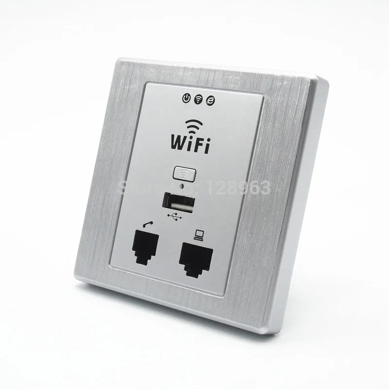 2017 New Item WPL6058 300Mbps Drawing Silver Panel Indoor 86 Socket PoE WiFi Router in Wall AP Wireless Access Point