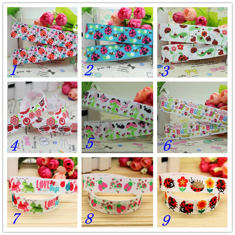 7/8''  Flowers Ladybug Printed Grosgrain Ribbon Hairbow Headwear Party Decoration Diy Sewing OEM 22mm S260