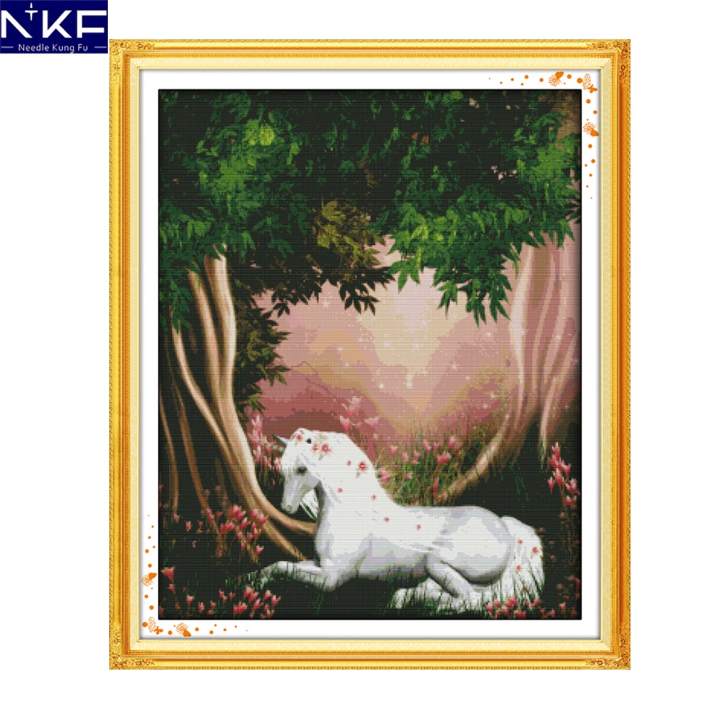 

NKF The unicorn in the forest animal needlecraft Chinese cross stitch embroidery sets Christmas stockings for home decoration