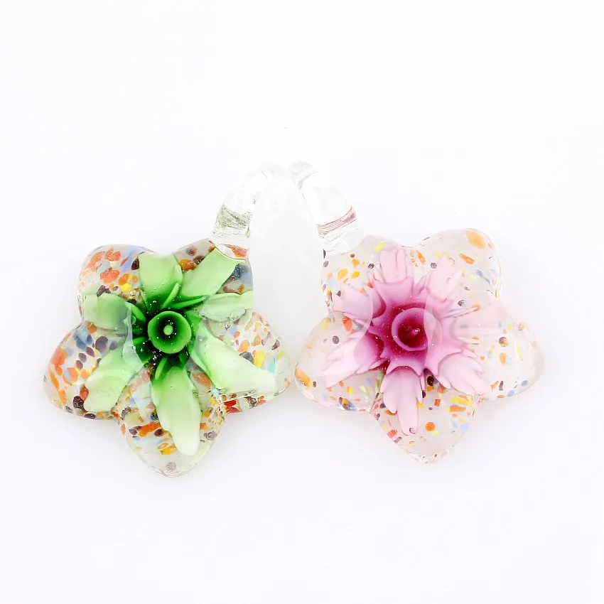 QianBei Fashion Wholesale 6pcs Handmade Murano Lampwork Glass Mix Color Flower Round Pendants Fit Necklace Women Jewelry Gifts