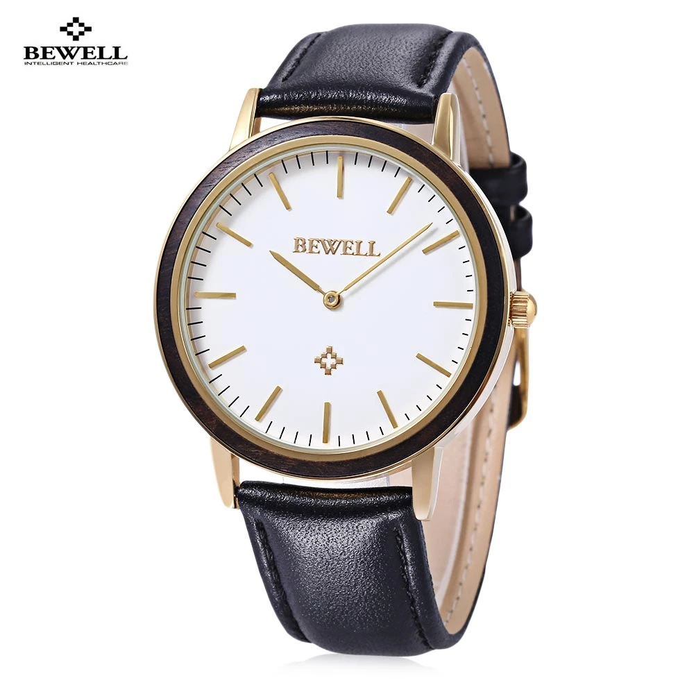 

BEWELL Men Women Dress Quartz Watch Nail Shape Scale Japan Movt Leather Strap Wristwatch