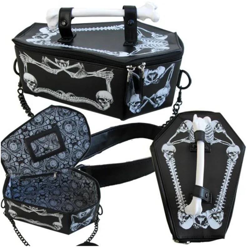 JIEROTYX Skulls Bats Design Womens Bags Handbags Crossbody Bags Girls Shoulder Messenger Bag Female Black Punk Gothic Drop Ship