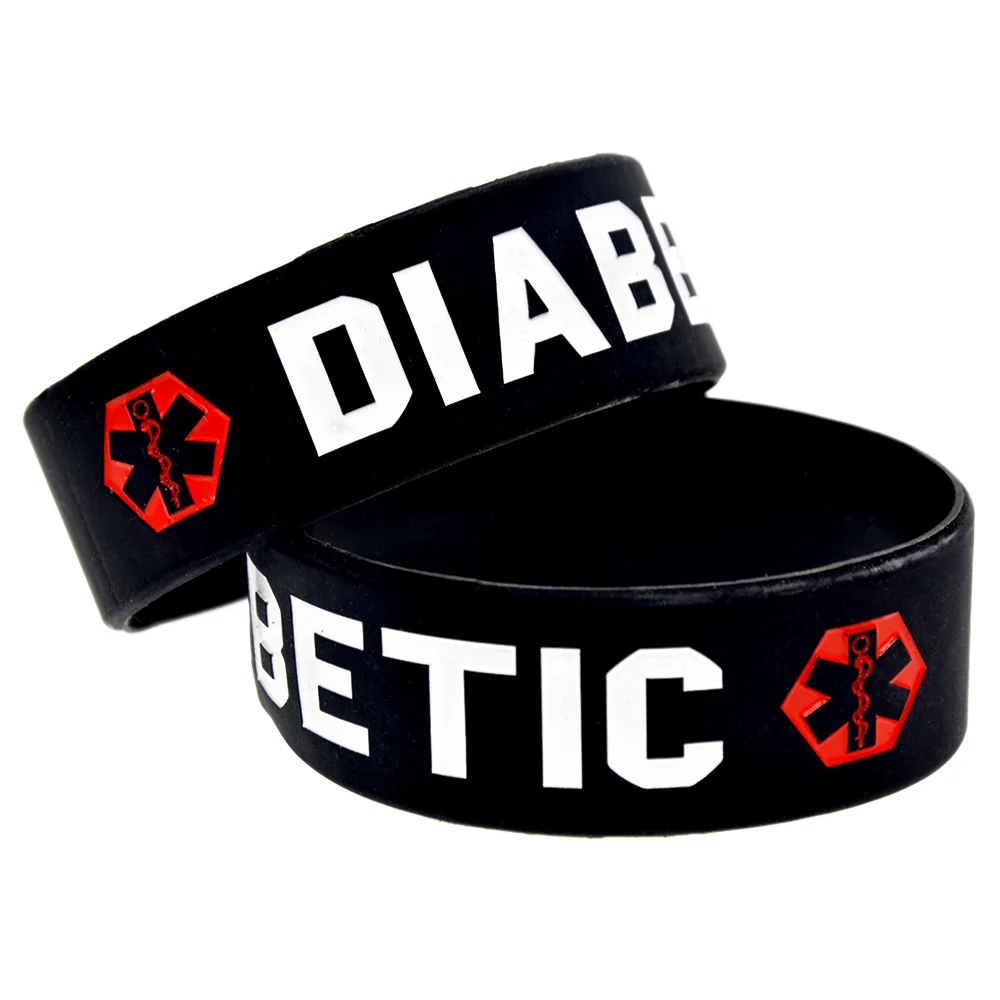 1 Stück Silikon-Armband für Diabetiker, 2,5 cm breit, Gummiarmband, schwarzes Armband, Erwachsenengröße – Detail 8