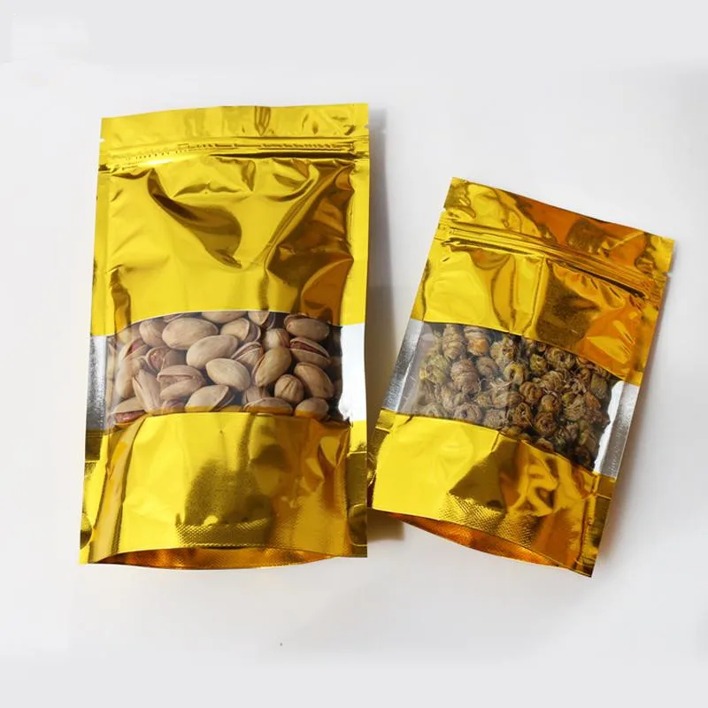 400Pcs/Lot 16*24cm Snack Clear Gold Doypack Storage Heat Seal Aluminum Foil Pack Bag 6.29