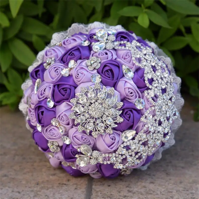 

New purple and light purple Artificial Flowers Bouquets Diamond Crystal Marriage Wedding Bouquet Rose Bride Bouquet