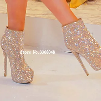 Women Luxury Rhinestone Round Toe Platform Boots Stilettos Heels Fringed T Stage Pumps Tassels Gold Sliver Botas Femmes 2019