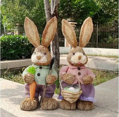 

High-45cm,Straw Rabbit.Mori Simulation Animal Easter Decoration Ornaments Wedding Shooting Props,Window