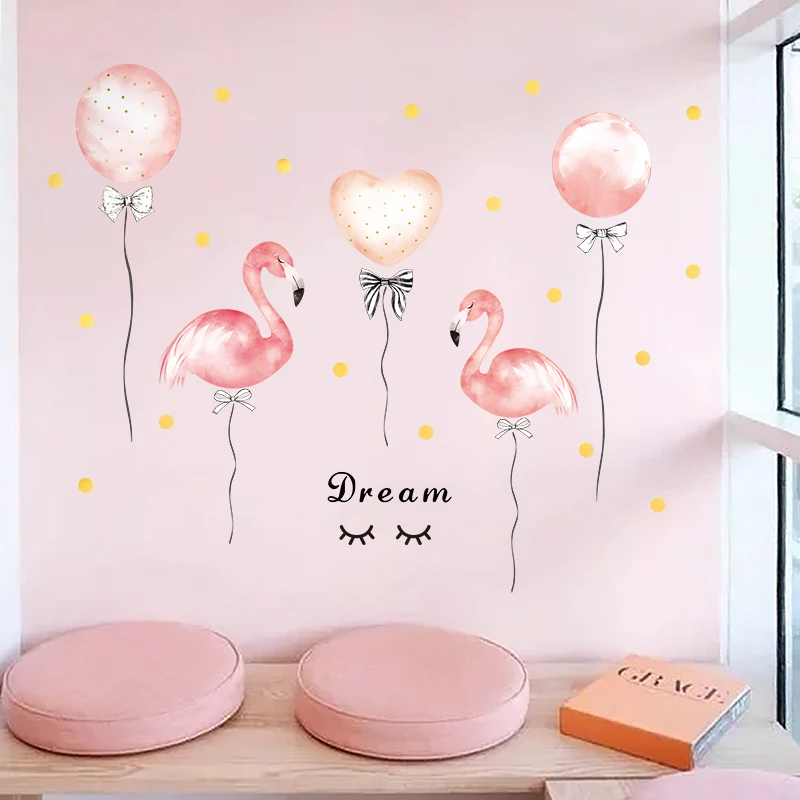 Dormitory Girl Room Decoration Flamingo Balloon Pink Wall Stickers Warm Bedroom Home Decor DIY Self-adhesive Wardrobe Stickers