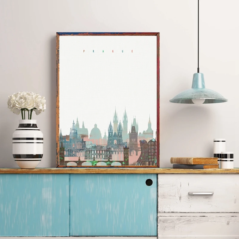 Prague Print Skyline Art Canvas Painting Poster Modern Wall Art Decor Housewarming Gift Wall Picture Decoration