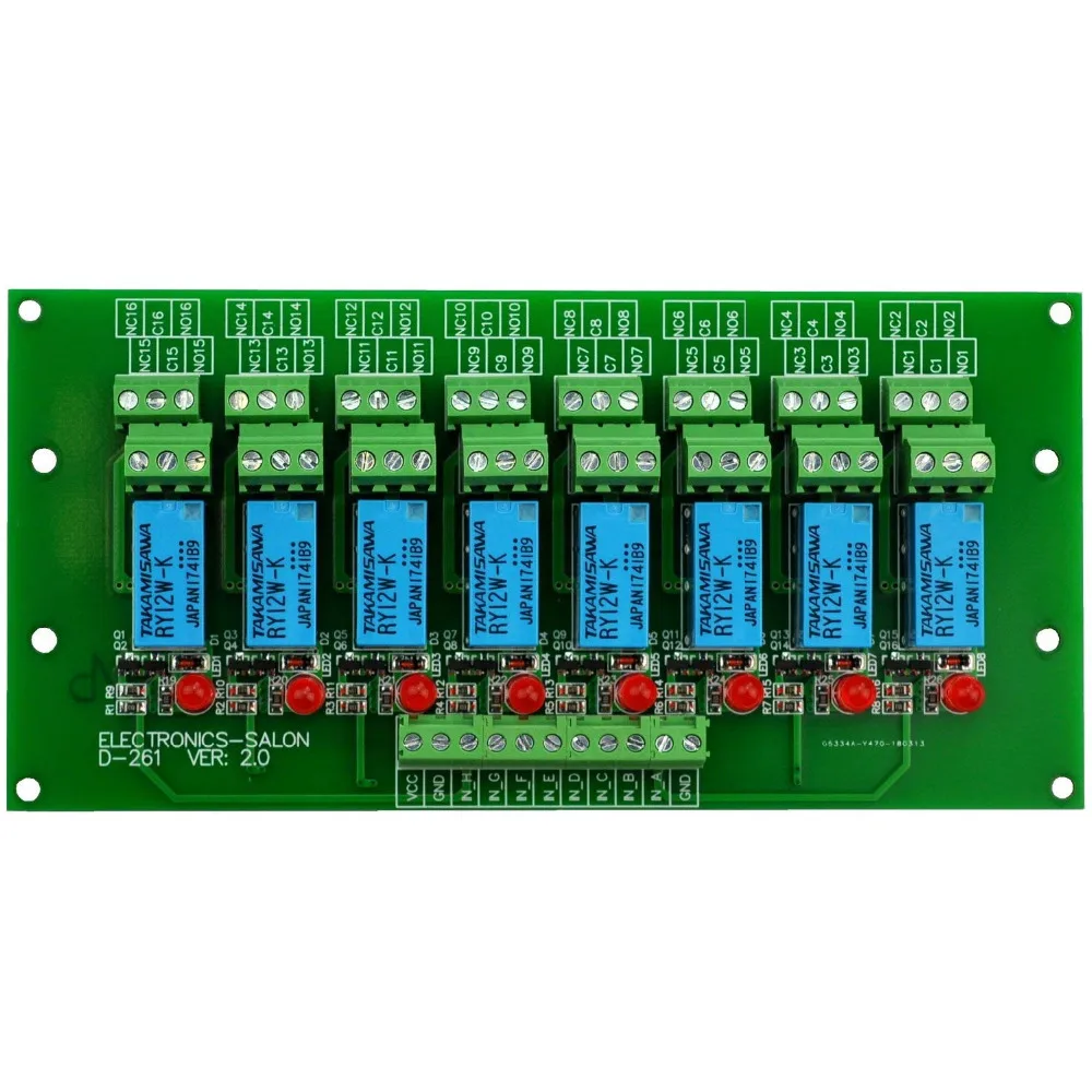 Electronics-Salon 8 Channel DPDT Signal Relay Module Board (Operating Voltage: DC 12V)