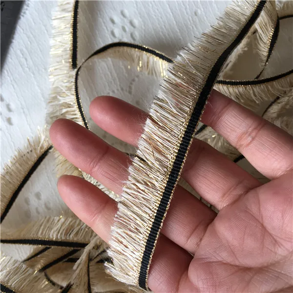 2CM Width Gold  Fringe Tassel Ribbon Lace Trimming Bright Double Band Fringe