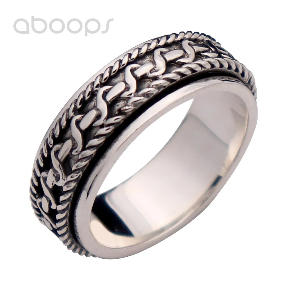 Vintage 925 Sterling Silver Twisted Rope Ring,Spinner Band Ring for Men Women,7mm,Free Shipping